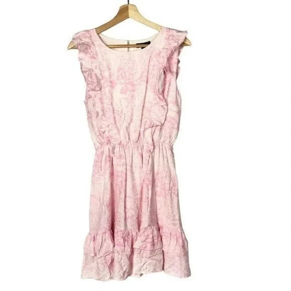 Aqua Light Pink Floral Ruffle Sleeveless Mini Dress S